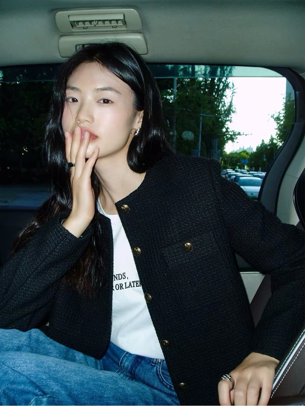 Women's Black Tweed Button-Front Jacket
